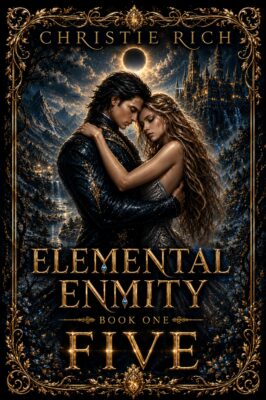 Woman and Man embrace under an eclipse in a fae world.