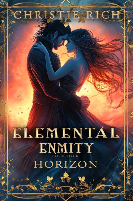 Horizon, Elemental Enmity Book 4, a couple embraces against a stunning sunset.